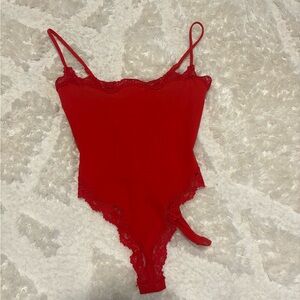 SKIMS Red Lace Trim Bodysuit